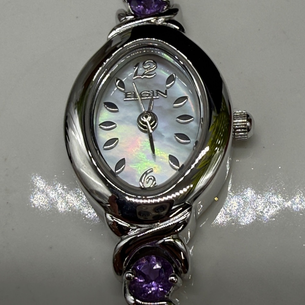 Elgin Mixed Gemstone Tennis Bracelet natural gemstones "S" link watch - Picture 5 of 8
